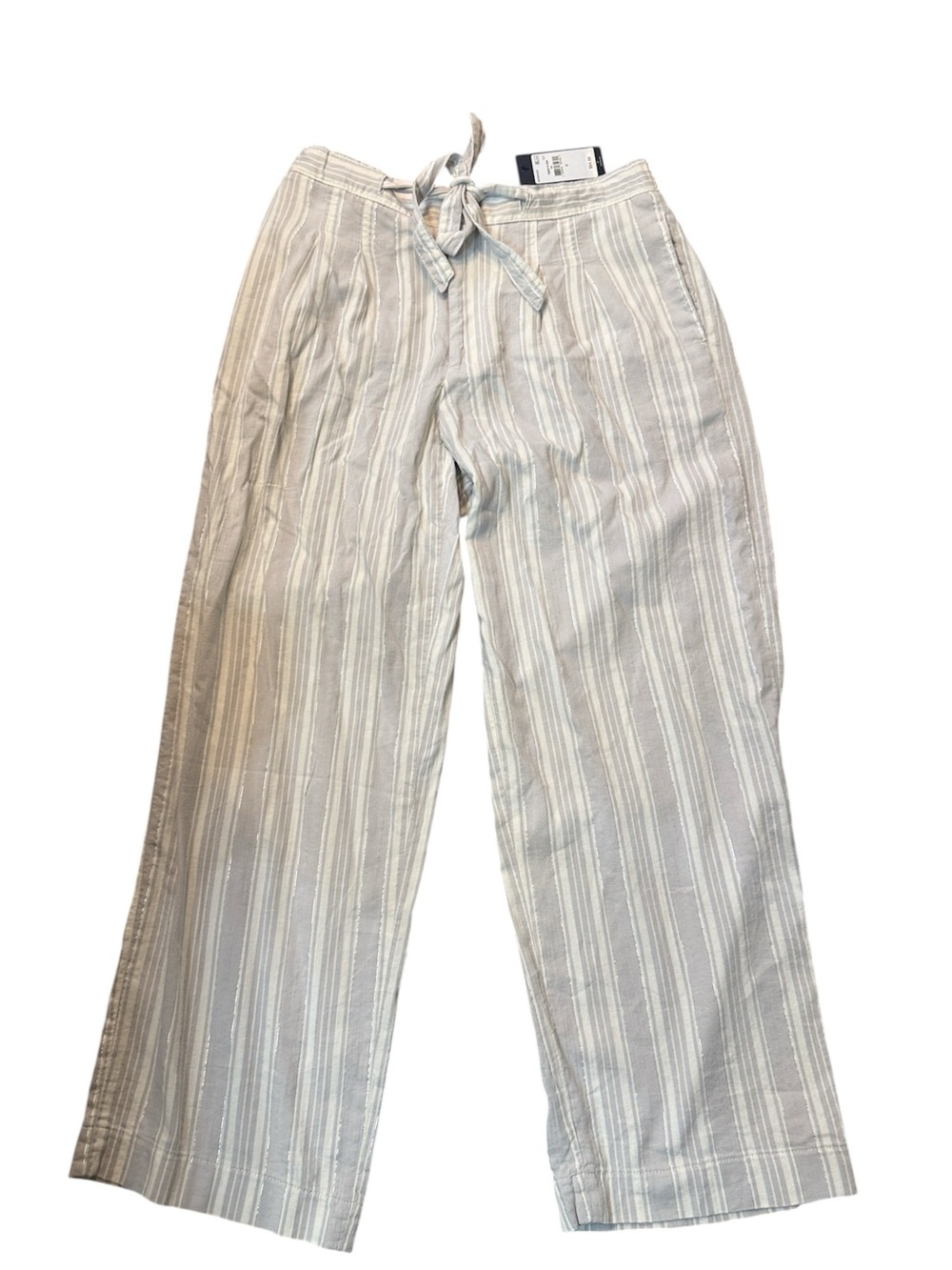 Tommy Hilfiger Flex Striped Lightweight Belted Pants White and Gray Size 6 NWT